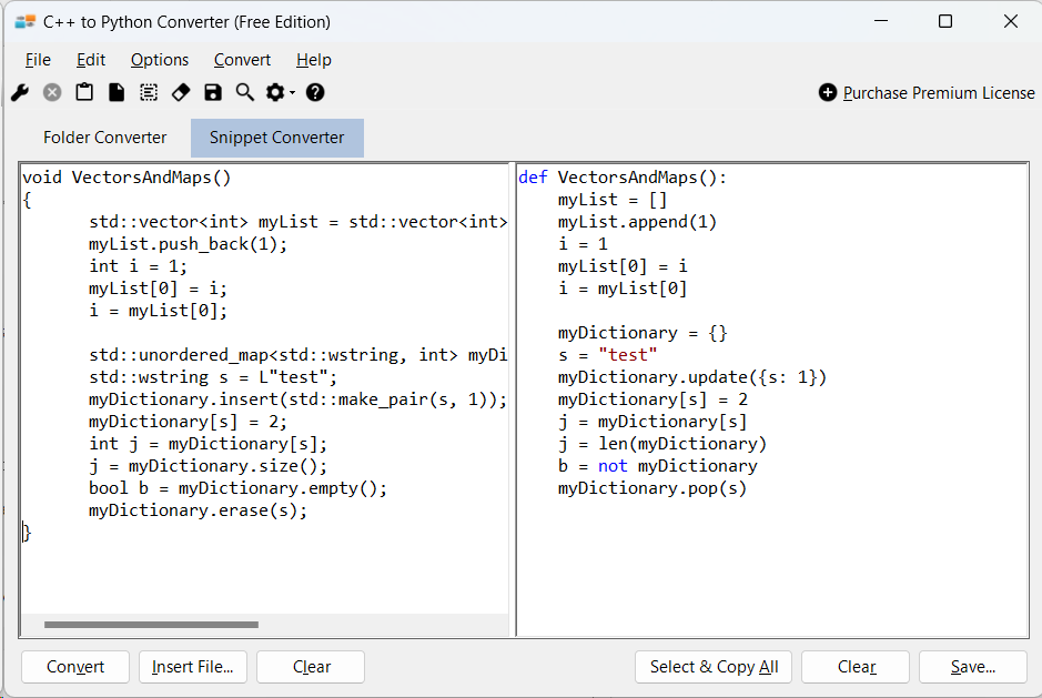 Sample showing C++ to Python collections conversion using C++ to Python Converter