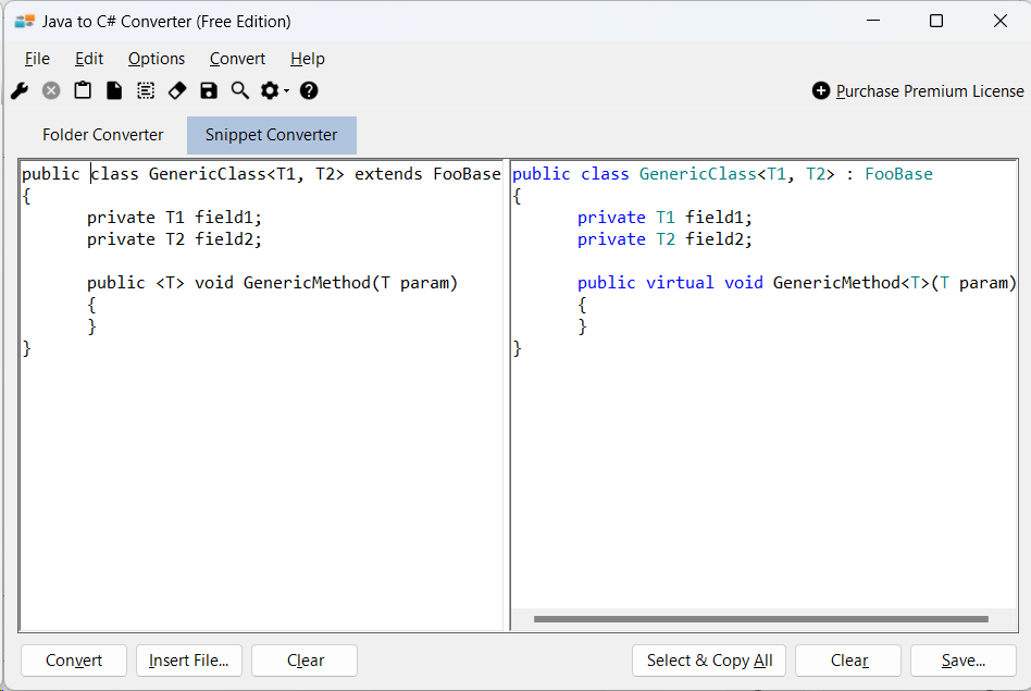 Sample showing Java to C# generics conversion using Java to C# Converter